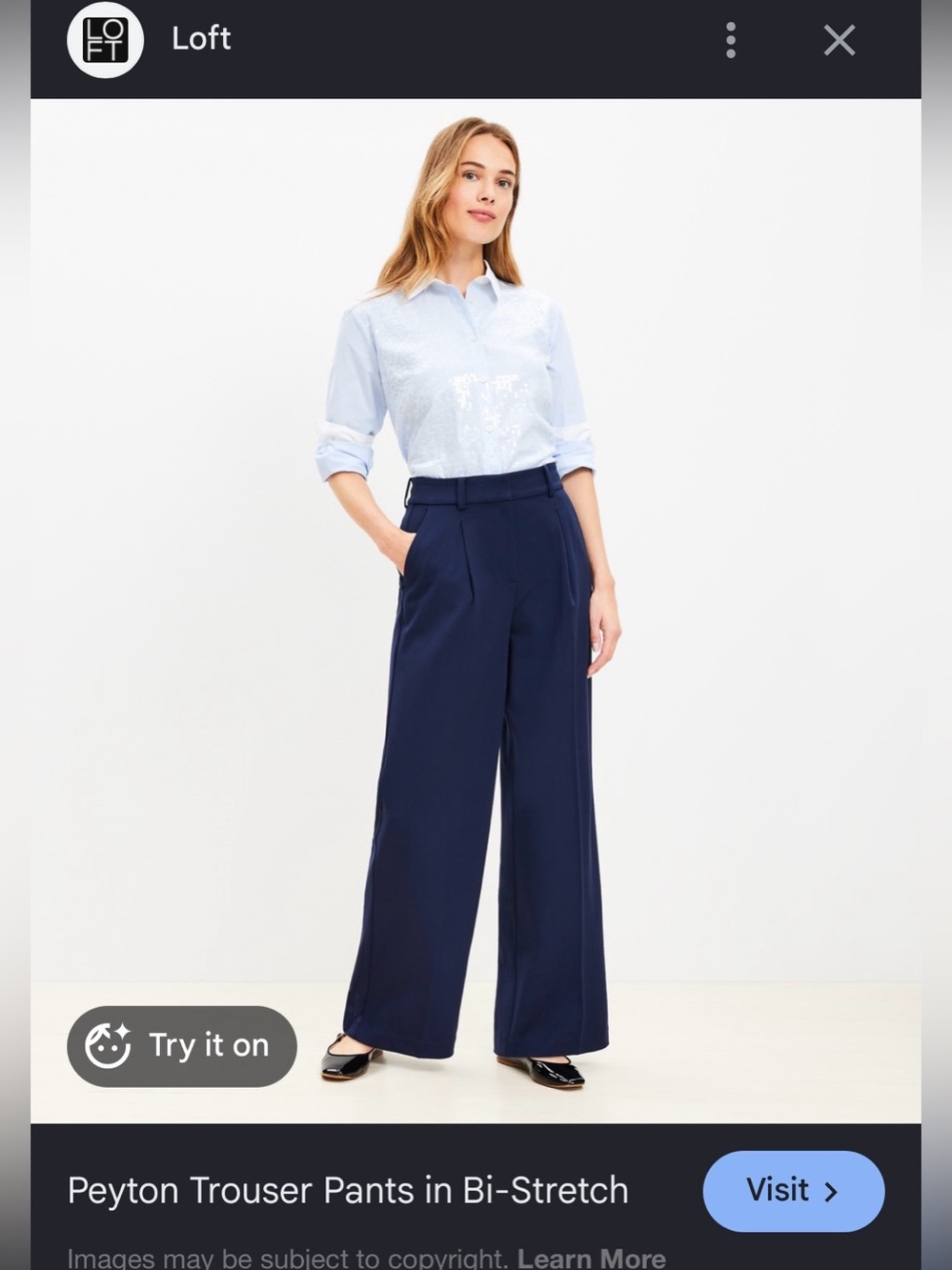 Loft Peyton Wide-Leg Trousers in Navy size 4